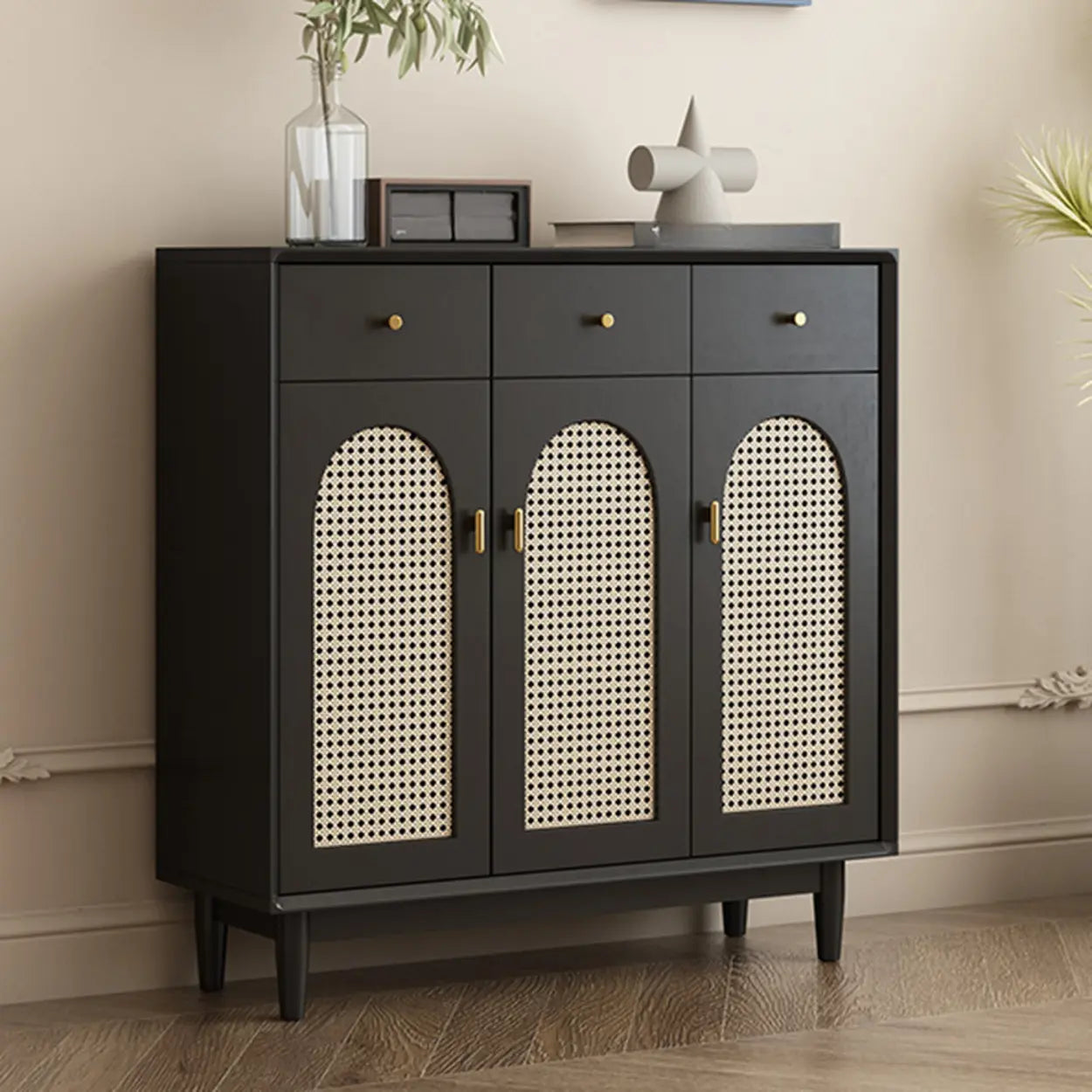 Contemporary Black Wood Hallway Shoe Cabinet — Fillet