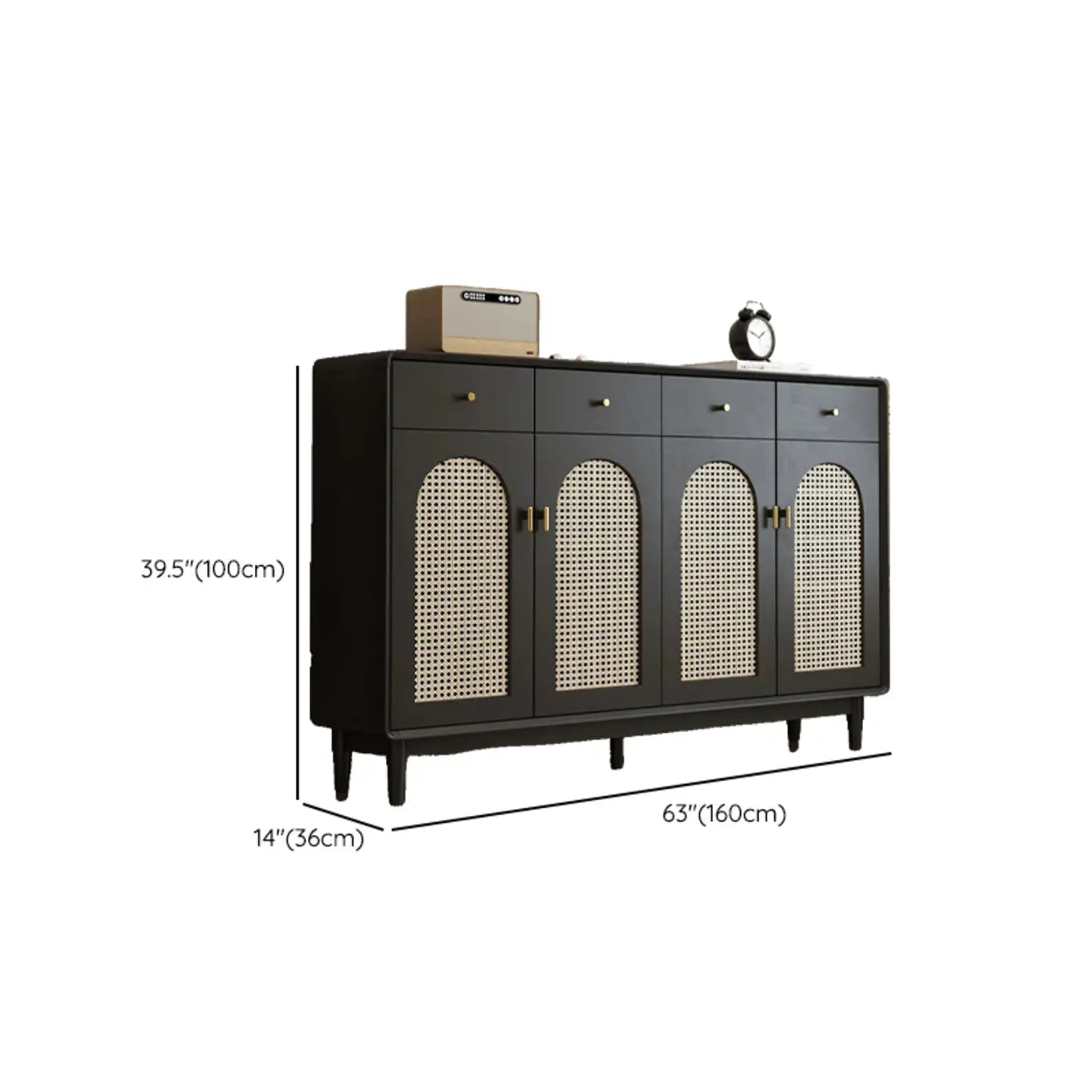 Contemporary Black Wood Hallway Shoe Cabinet