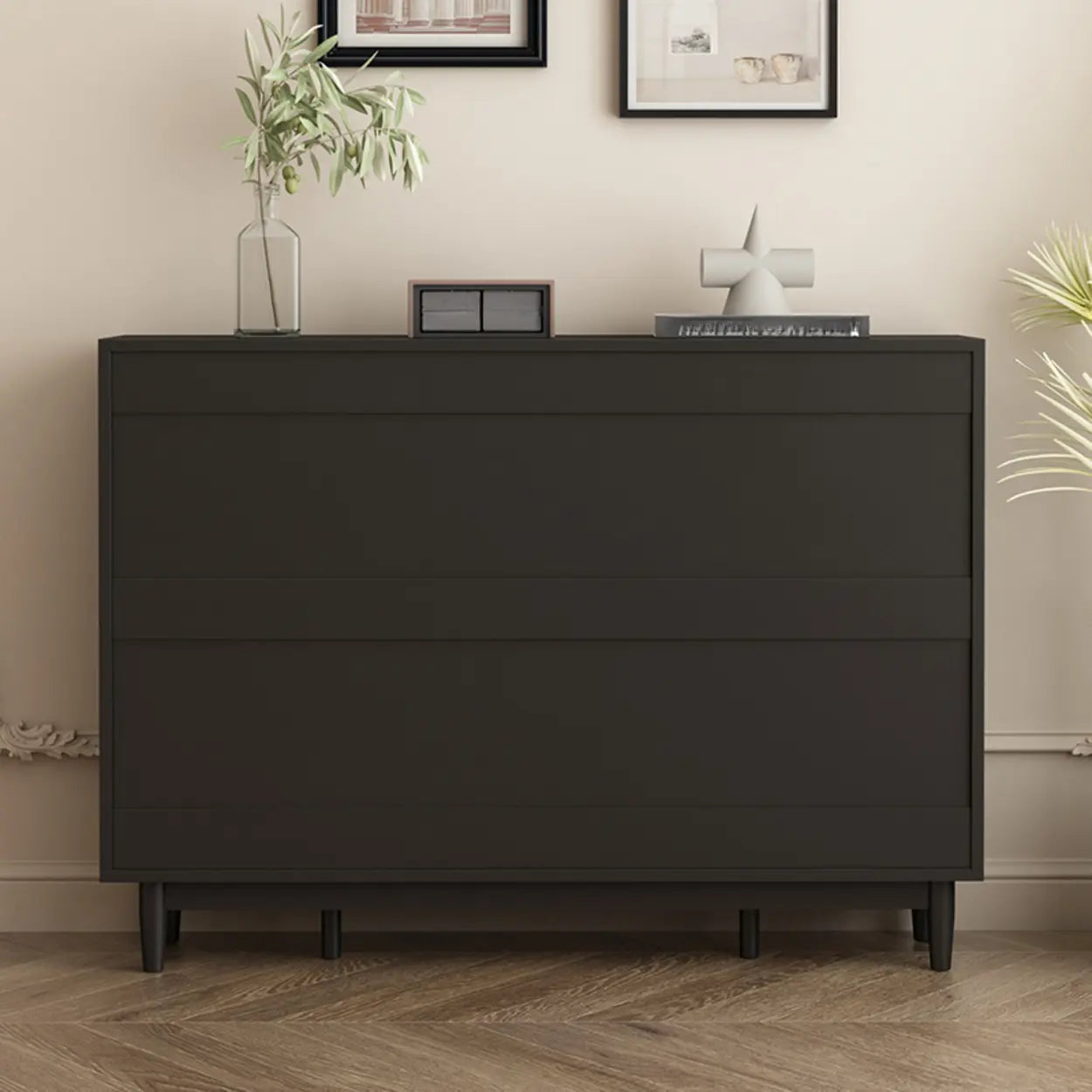 Contemporary Black Wood Hallway Shoe Cabinet — Right Angle