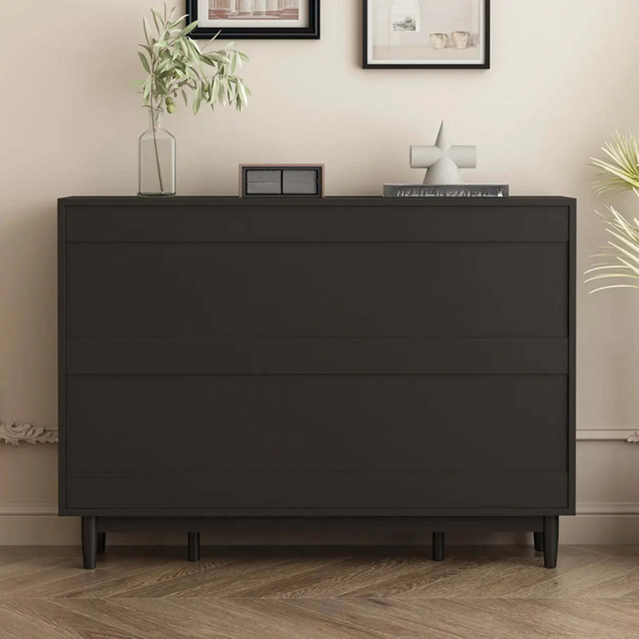 Contemporary Black Wood Hallway Shoe Cabinet — Right Angle