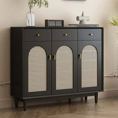 Contemporary Black Wood Hallway Shoe Cabinet — Right Angle