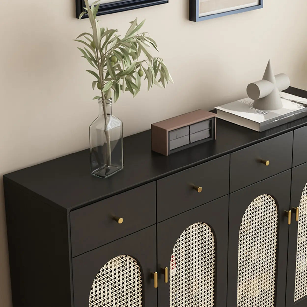 Contemporary Black Wood Hallway Shoe Cabinet — Right Angle