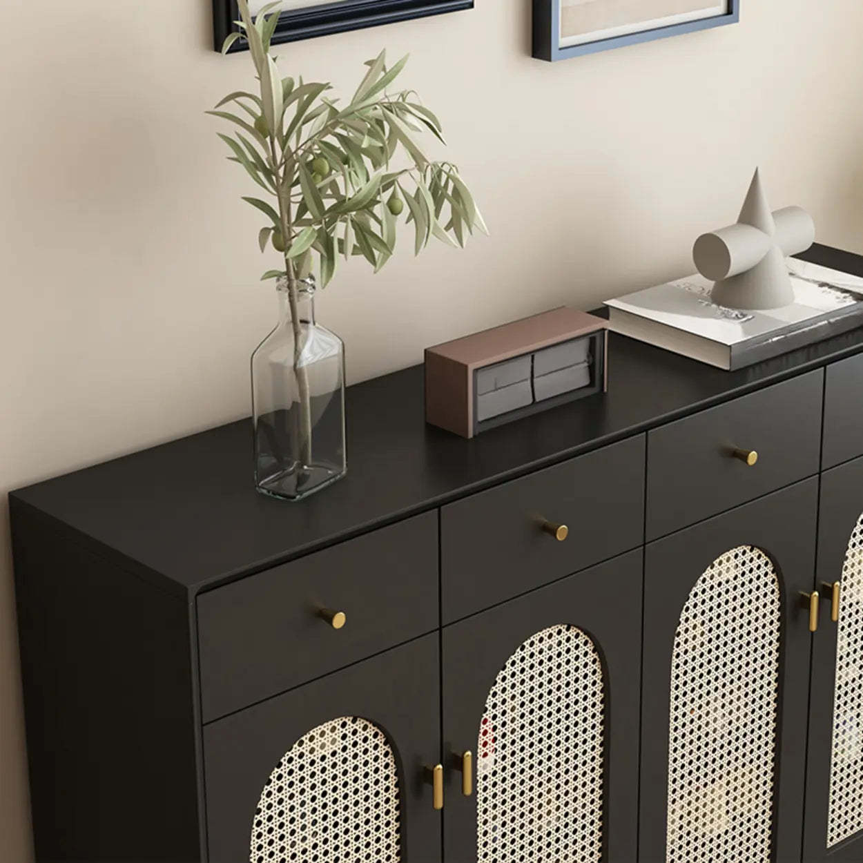 Contemporary Black Wood Hallway Shoe Cabinet — Right Angle