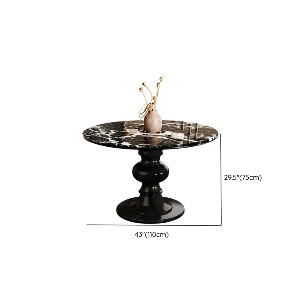 Contemporary Round Black White Stone Dining Table