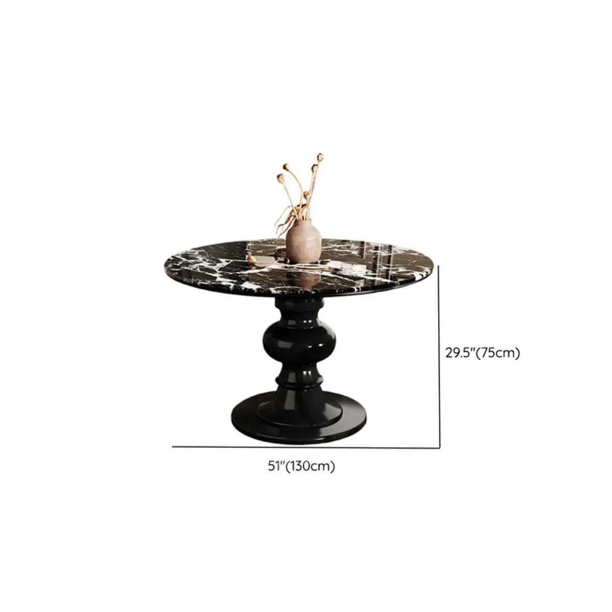 Contemporary Round Black White Stone Dining Table