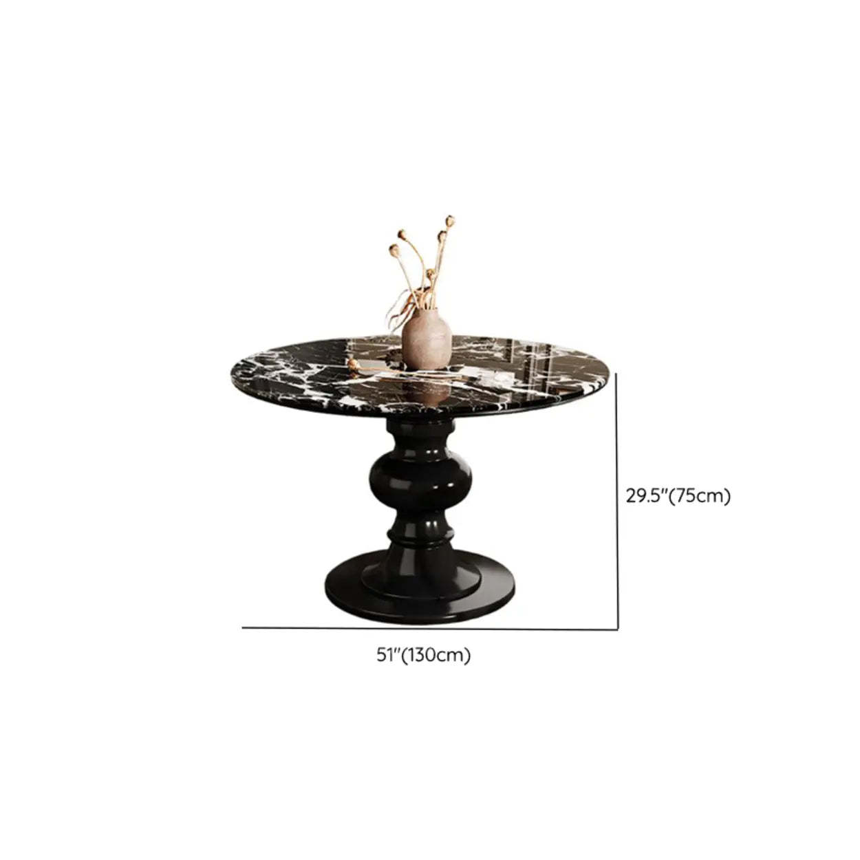Contemporary Round Black White Stone Dining Table