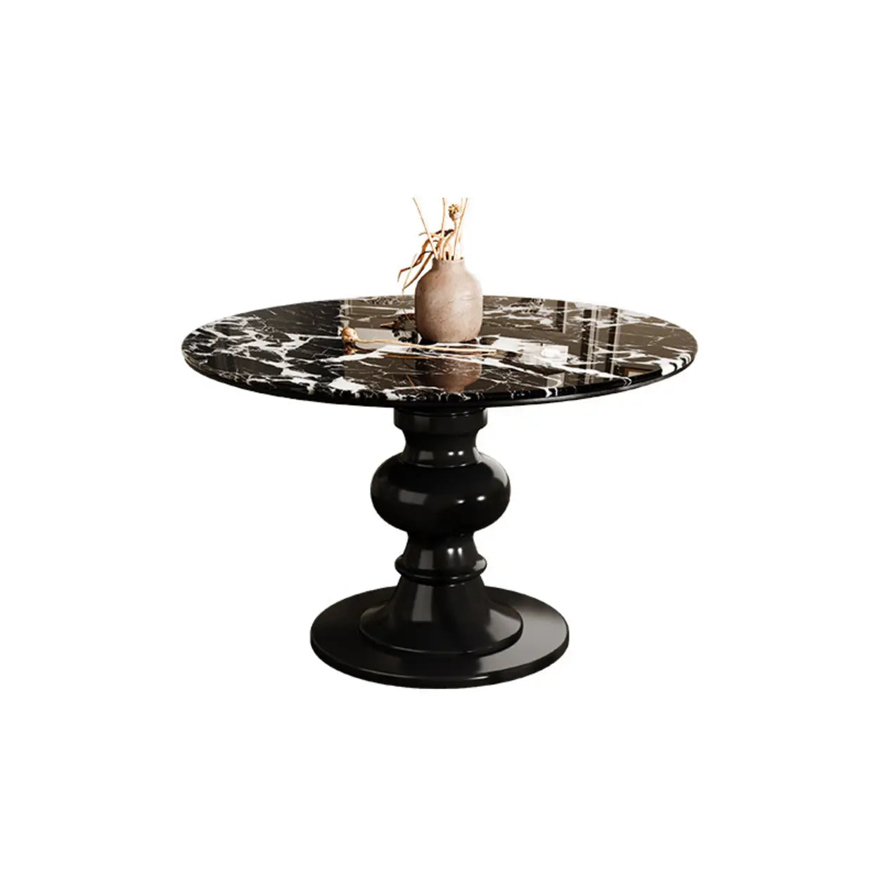 Contemporary Round Black White Stone Dining Table — Table Only