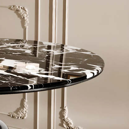 Contemporary Round Black White Stone Dining Table — Table Only