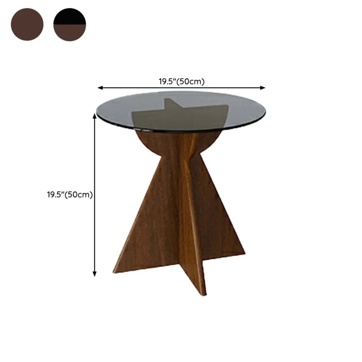 Contemporary Glass Walnut Wood Side Table