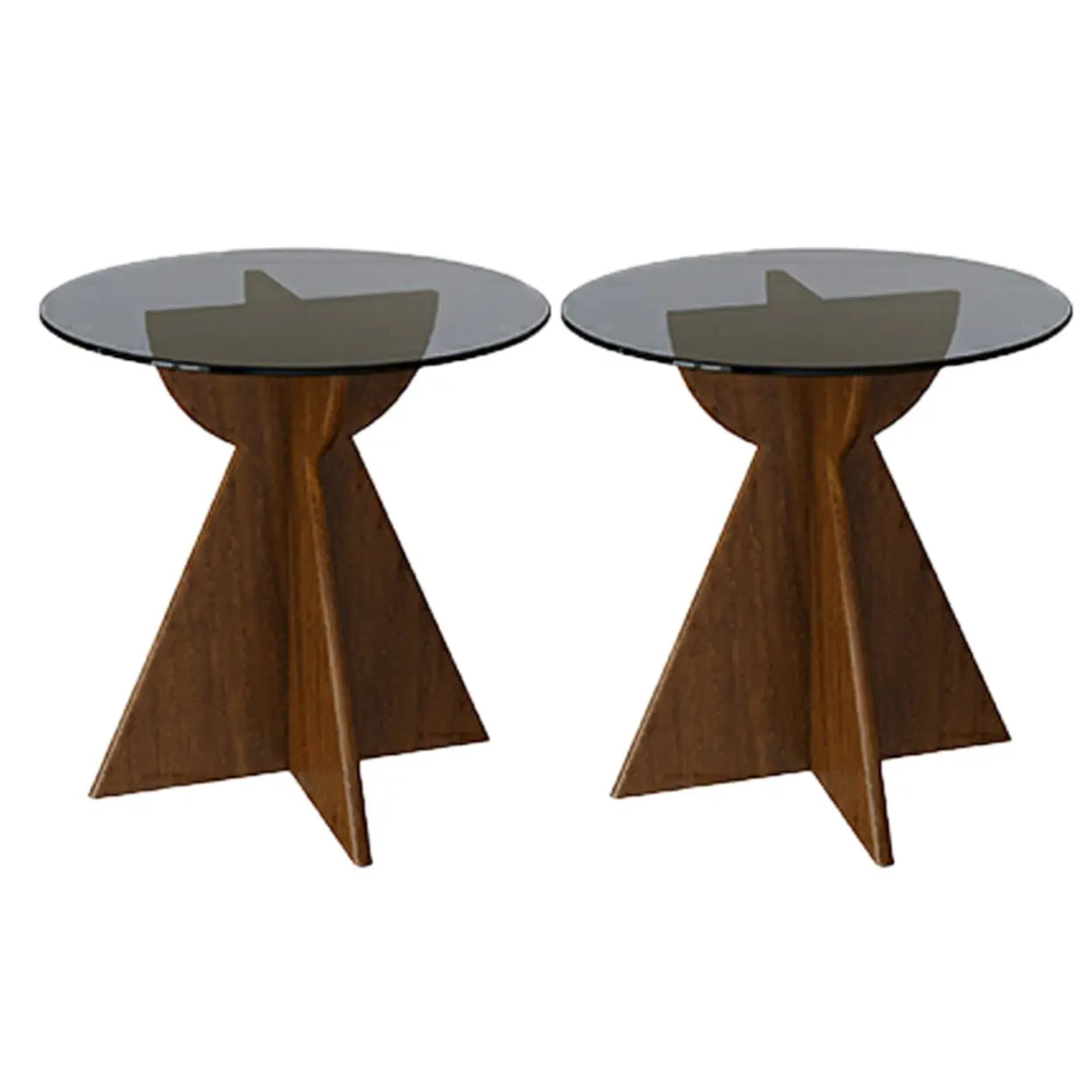 Contemporary Glass Walnut Wood Side Table — Tan / 1
