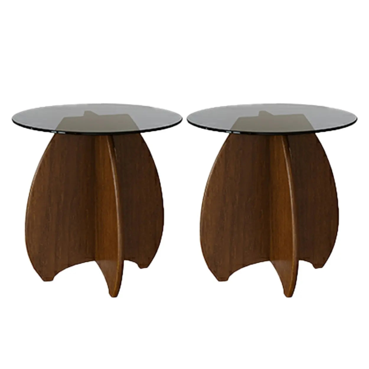 Contemporary Glass Walnut Wood Side Table — Brown-Black / 1