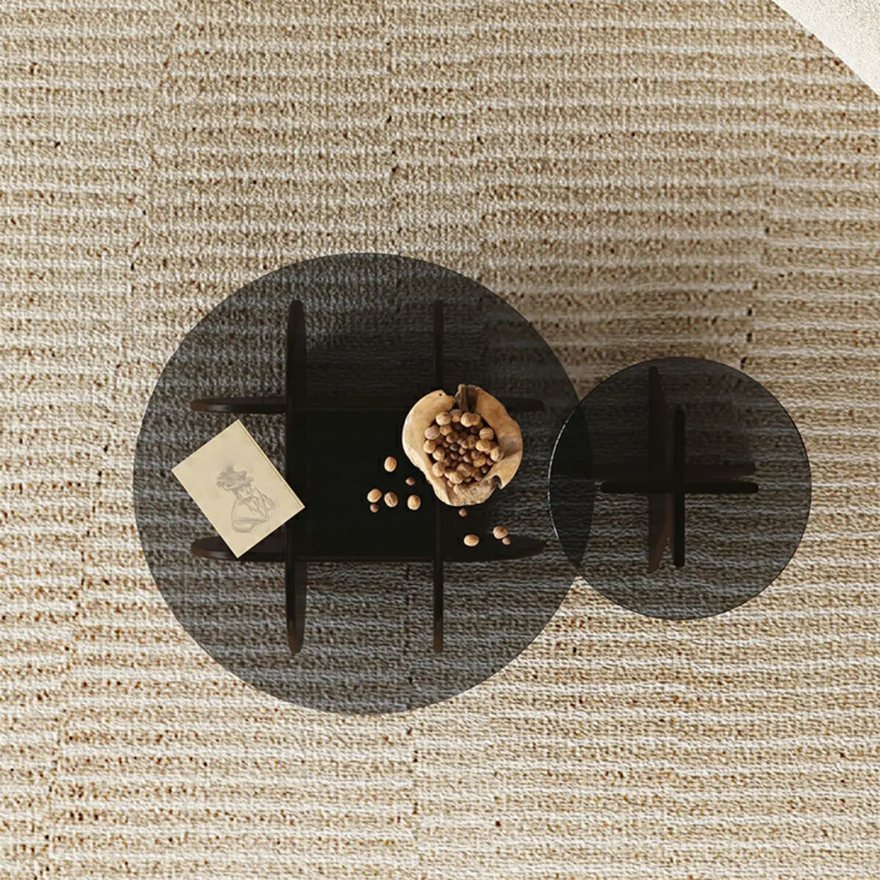 Contemporary Glass Walnut Wood Side Table — Brown-Black / 2