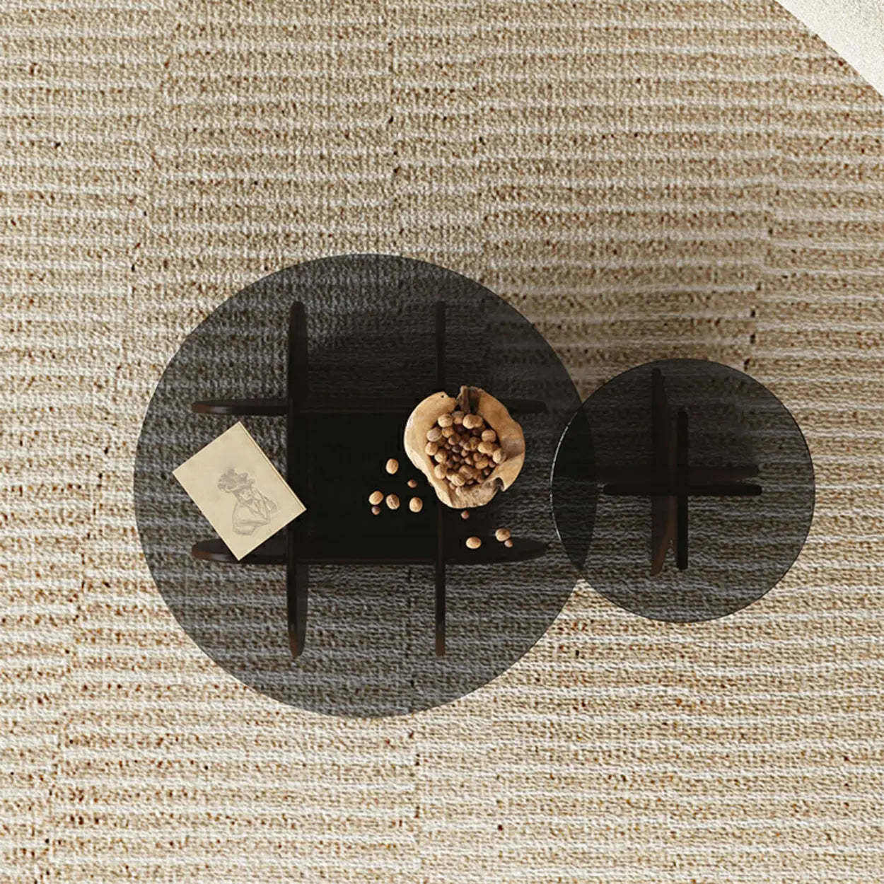 Contemporary Glass Walnut Wood Side Table — Brown-Black / 2