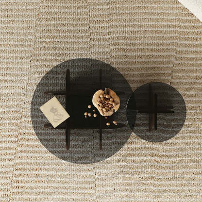 Contemporary Glass Walnut Wood Side Table — Brown-Black / 2