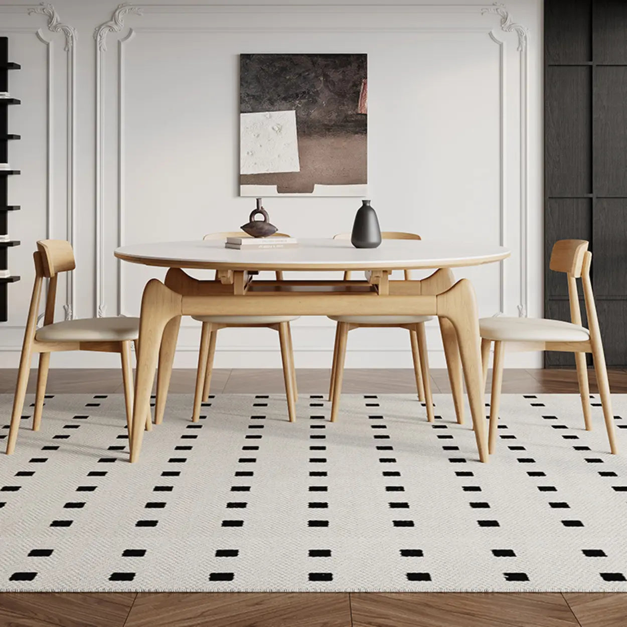 Contemporary Rounded Chalk Slate Extendable Dining Table