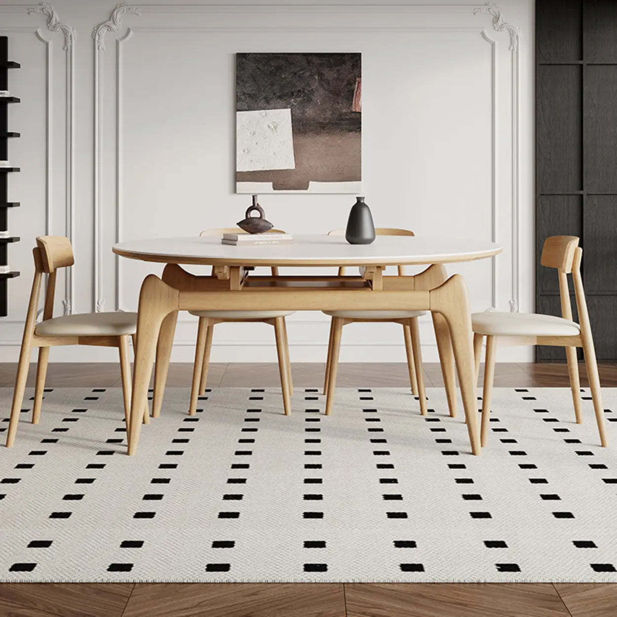 Contemporary Rounded Chalk Slate Extendable Dining Table — Table Only