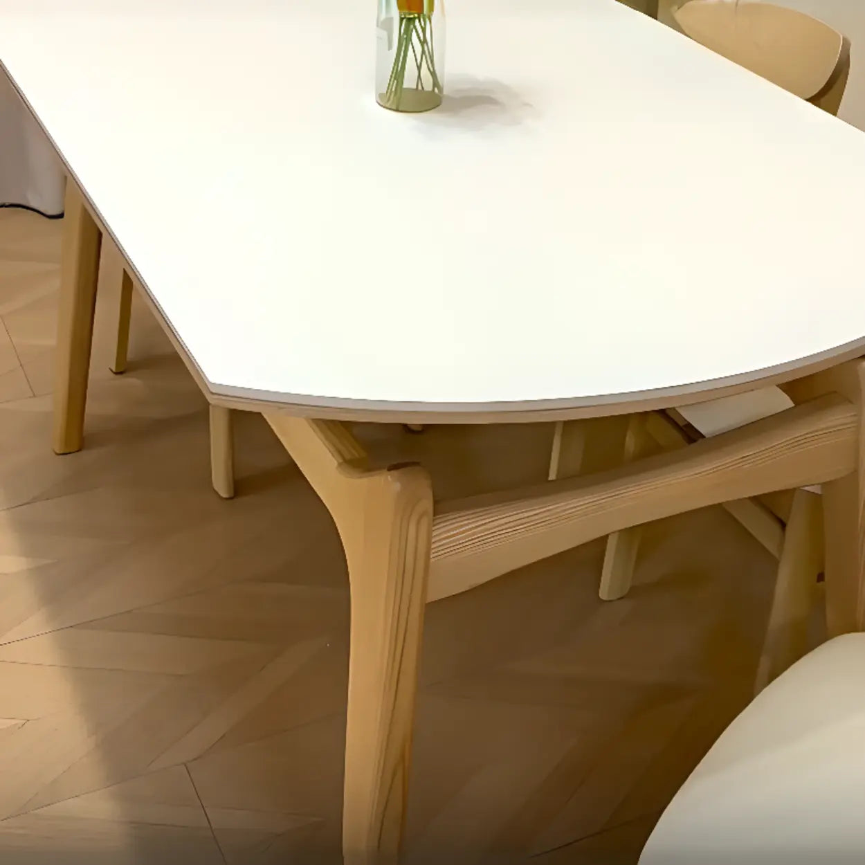 Contemporary Rounded Chalk Slate Extendable Dining Table — Table Only