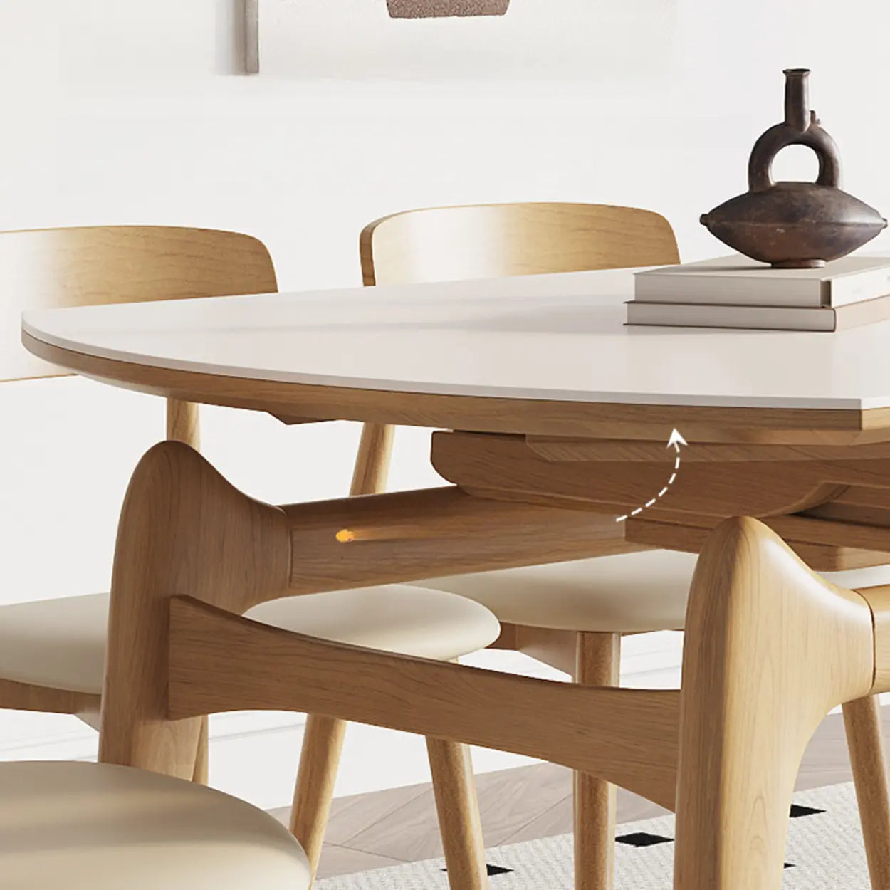 Contemporary Rounded Chalk Slate Extendable Dining Table — Table Only