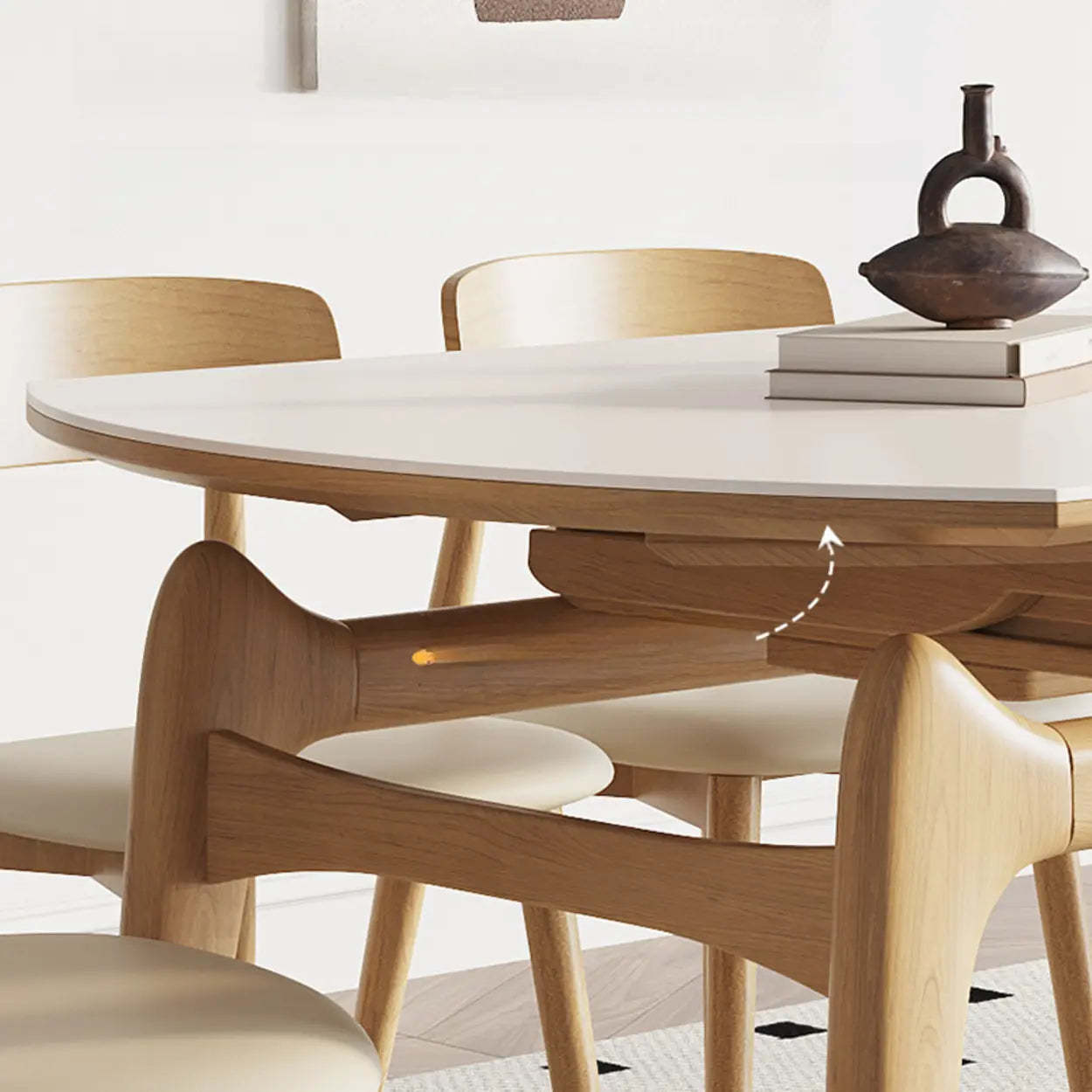 Contemporary Rounded Chalk Slate Extendable Dining Table — Table Only