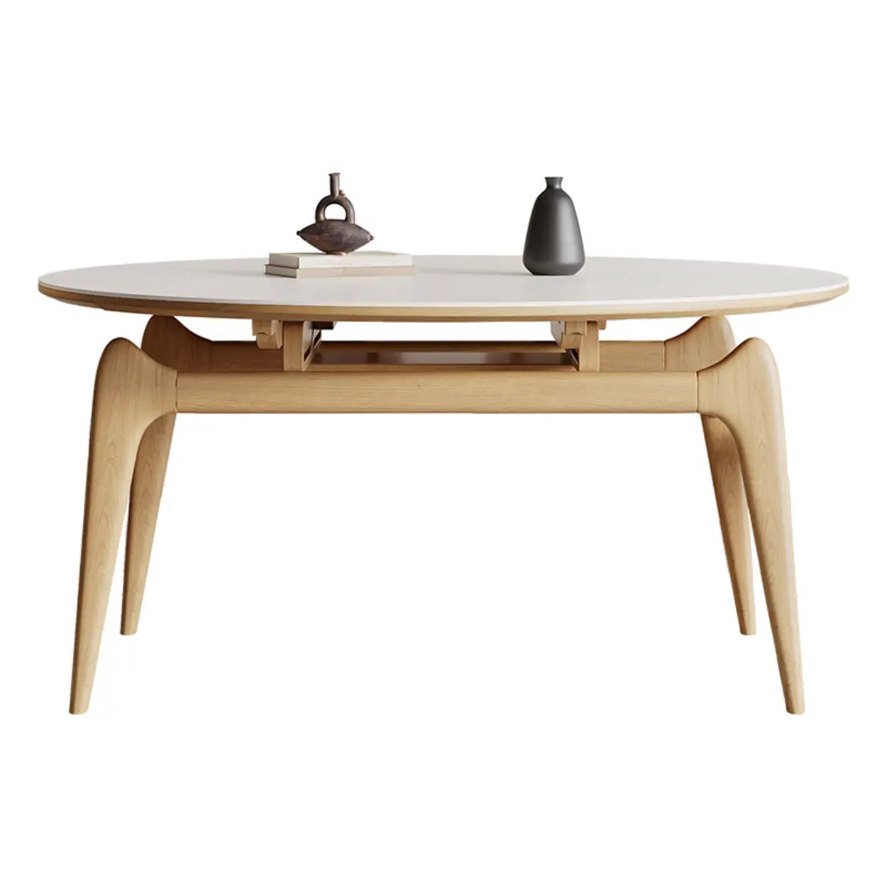 Contemporary Rounded Chalk Slate Extendable Dining Table — Table Only