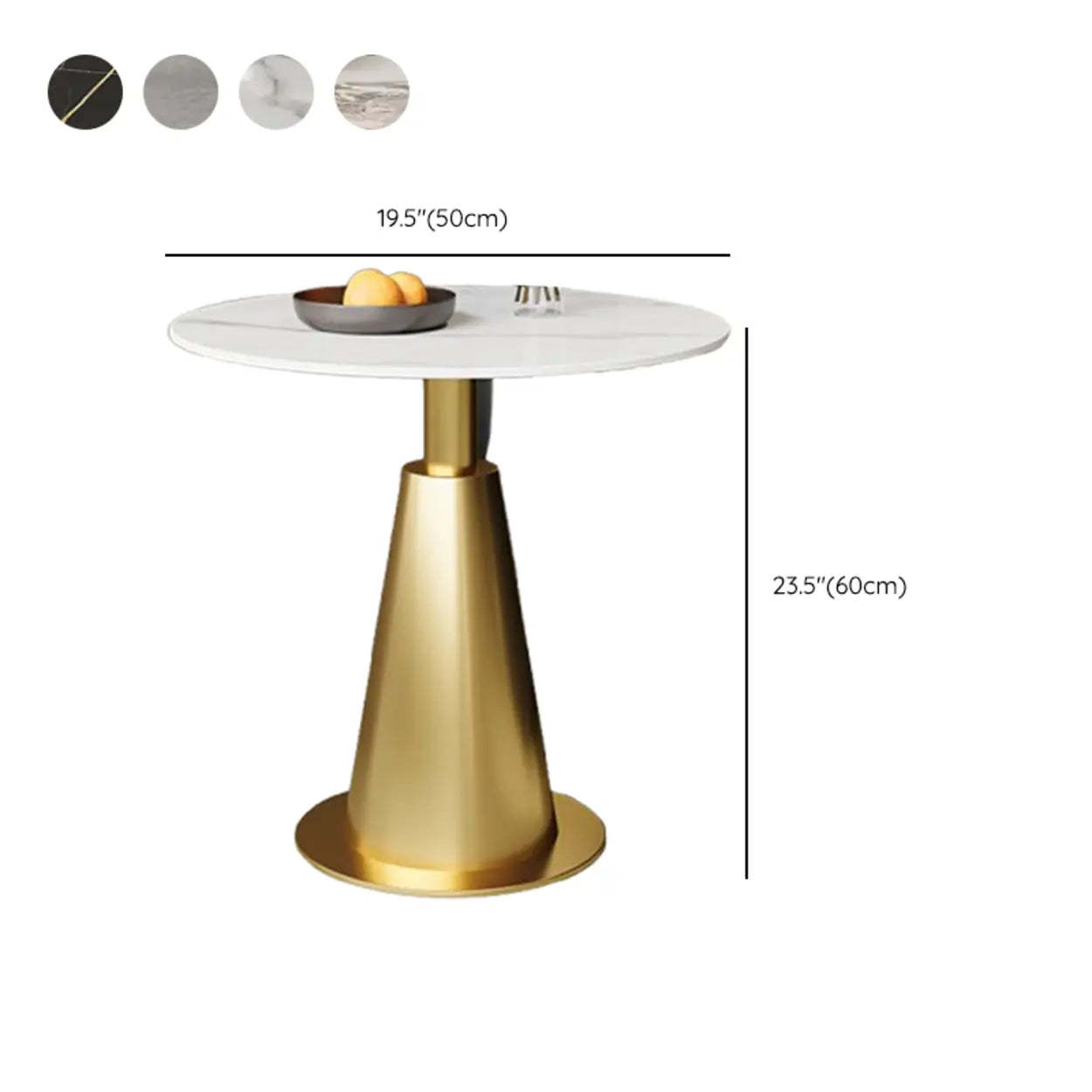 Sintered Stone Circular Pedestal Chairside Table — Gold / Gray