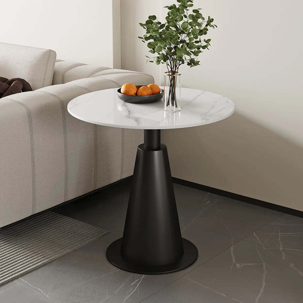 Sintered Stone Circular Pedestal Chairside Table — Gold / Pandora