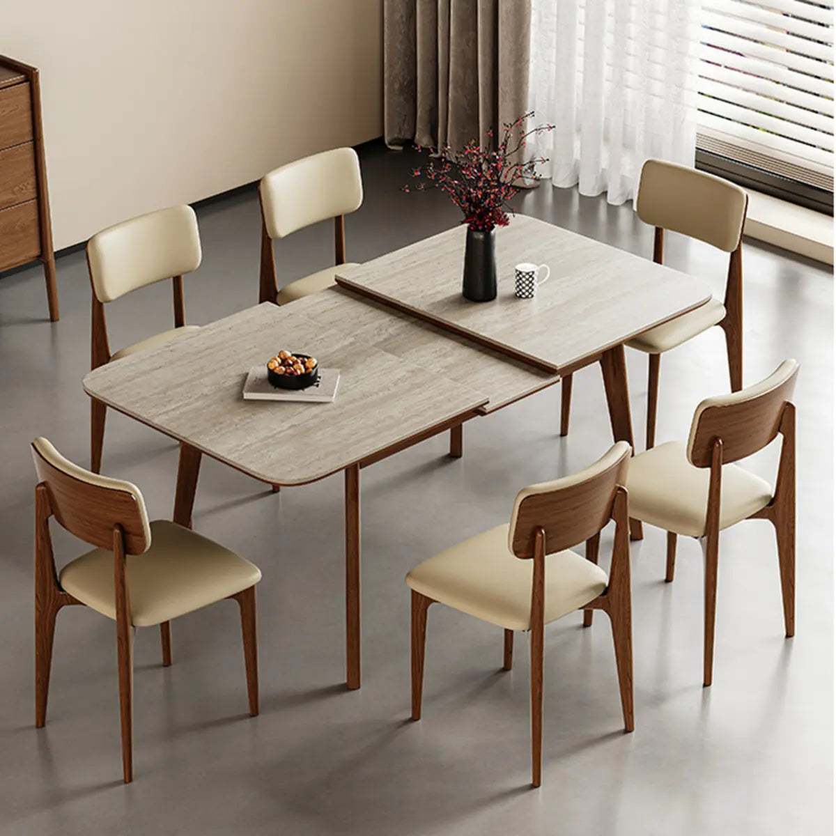 Contemporary Slate-Top Extendable Dining Table — Without Chairs