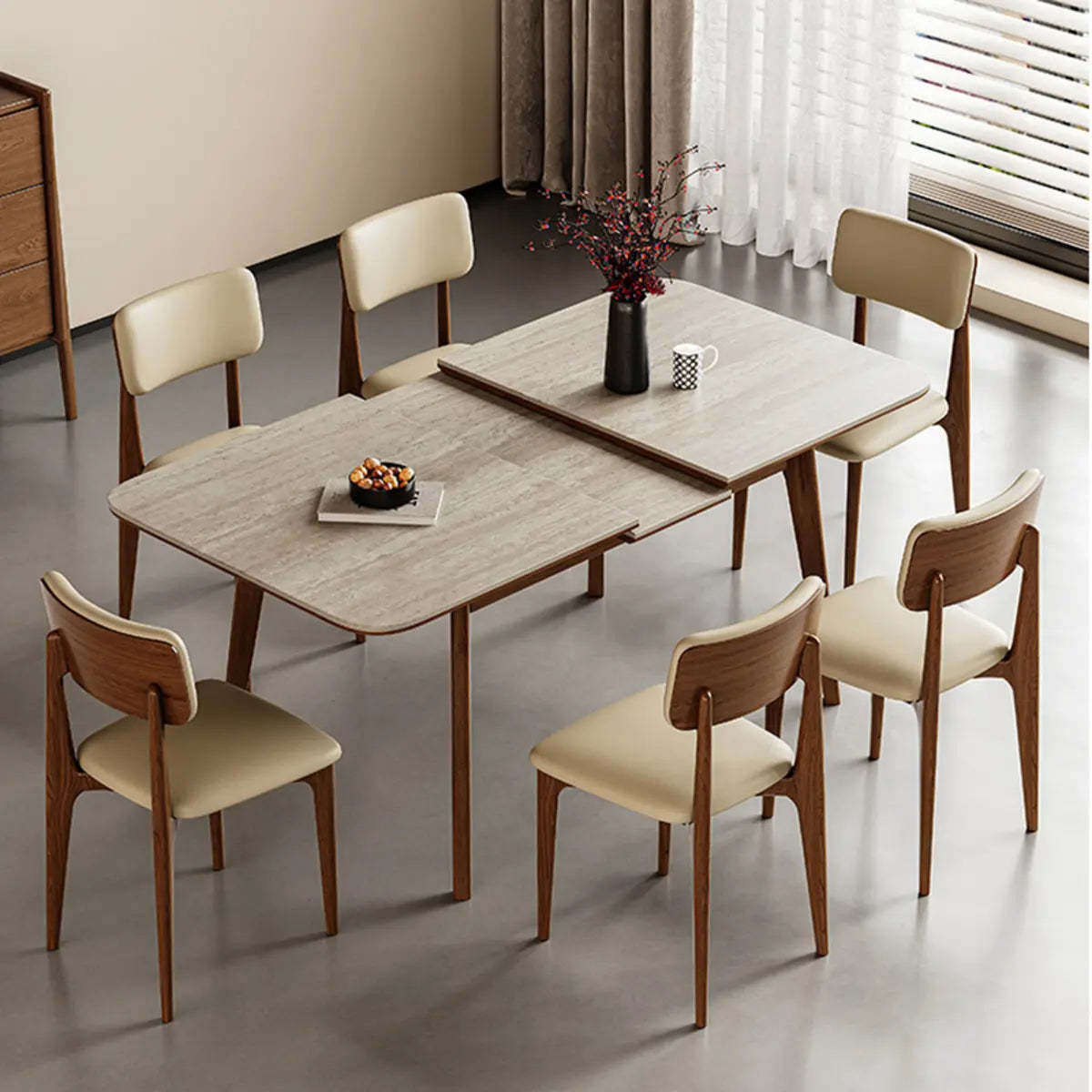 Contemporary Slate-Top Extendable Dining Table — Without Chairs