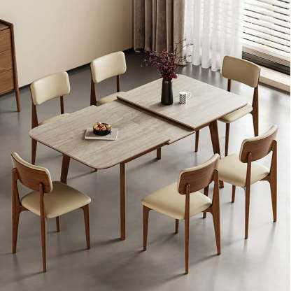 Contemporary Slate-Top Extendable Dining Table — Without Chairs