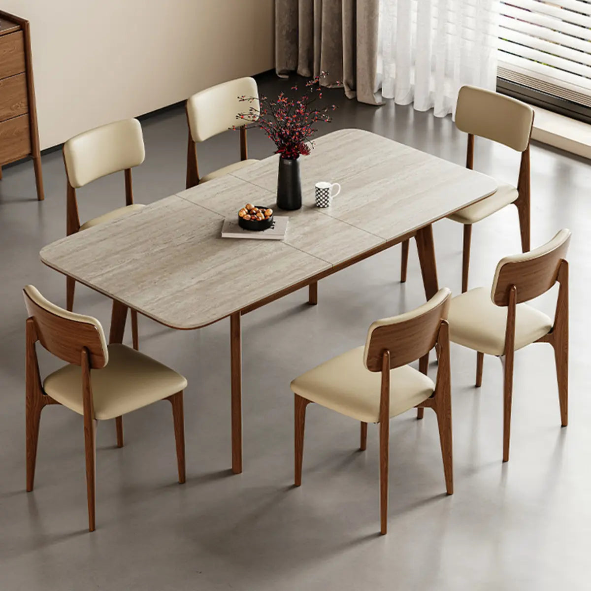 Contemporary Slate-Top Extendable Dining Table — Without Chairs