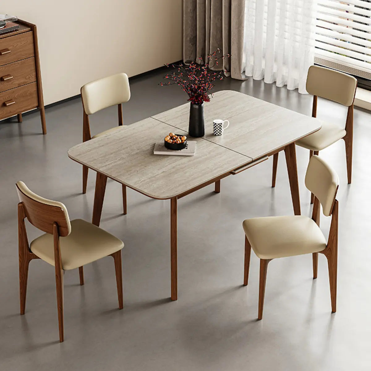 Contemporary Slate-Top Extendable Dining Table — Without Chairs