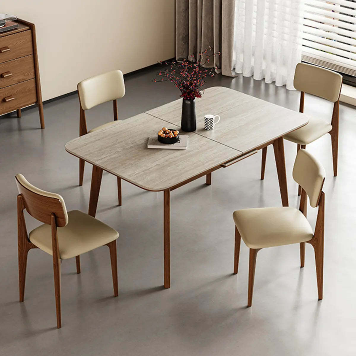 Contemporary Slate-Top Extendable Dining Table — Without Chairs