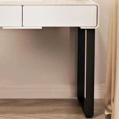 Contemporary Sliding Curved Mirror Off-White Vanity — Glass