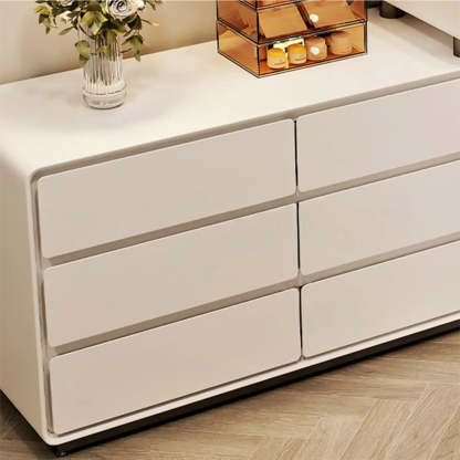 Contemporary Sliding Curved Mirror Off-White Vanity — Slate