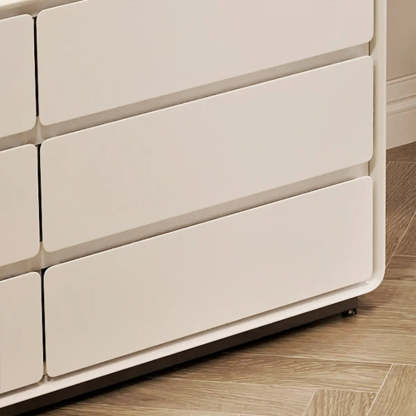 Contemporary Sliding Curved Mirror Off-White Vanity — Slate