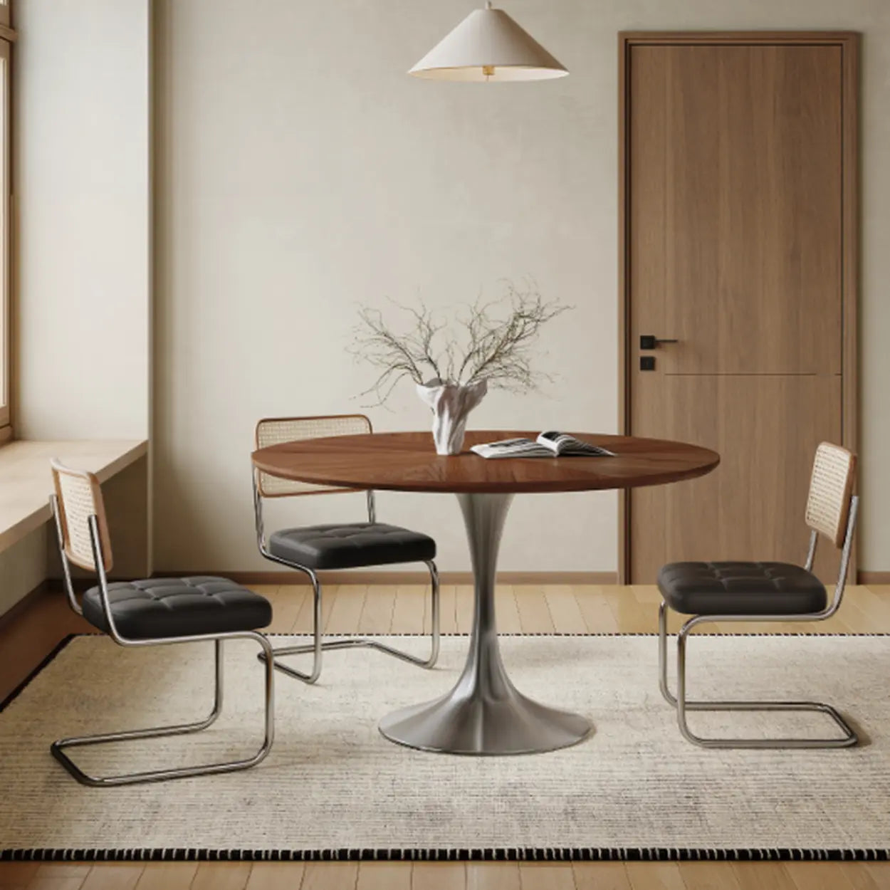 Round Wood Dining Table with Metal Base