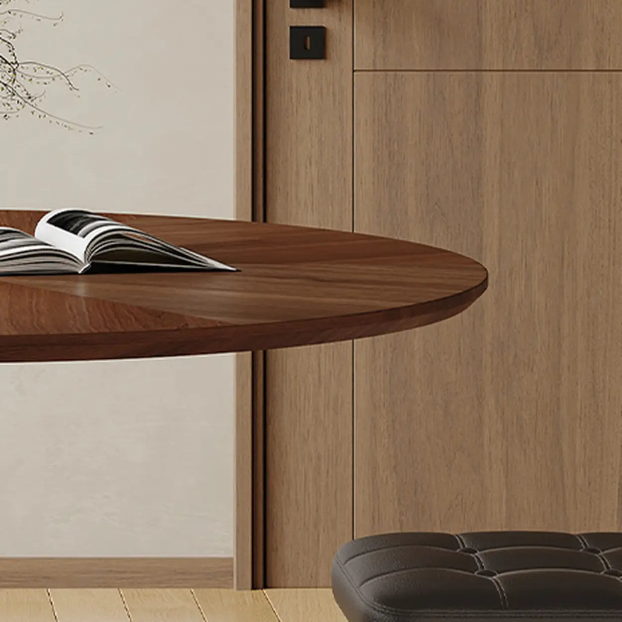 Modern round base wood metal dining tables, Lighom — 51.2"L x 51.2"W x 29.5"H