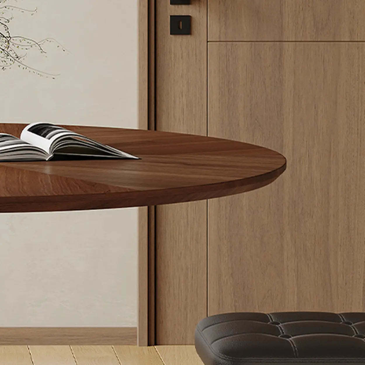 Modern round base wood metal dining tables, Lighom — 51.2"L x 51.2"W x 29.5"H