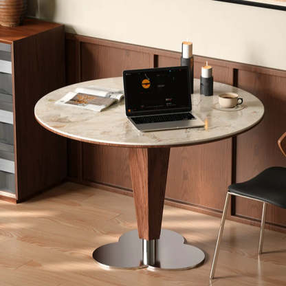 Contemporary Small Round Stone Wood Dining Table