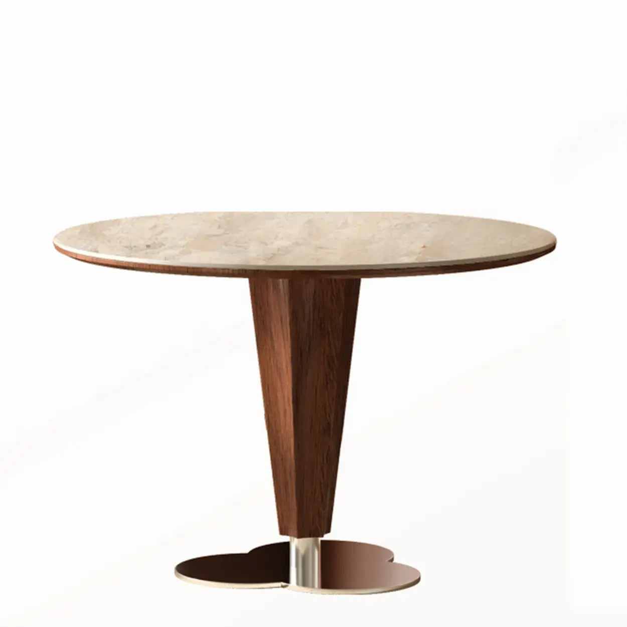 Contemporary Small Round Stone Wood Dining Table — Table Only