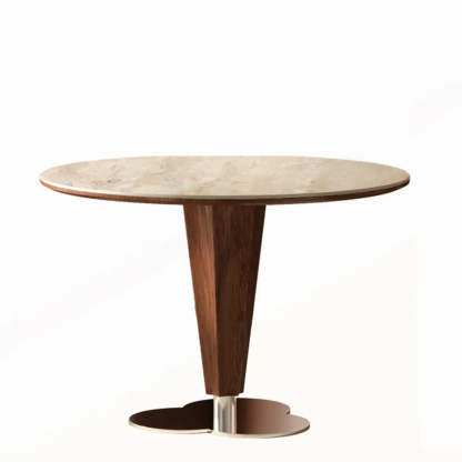 Contemporary Small Round Stone Wood Dining Table — Table Only