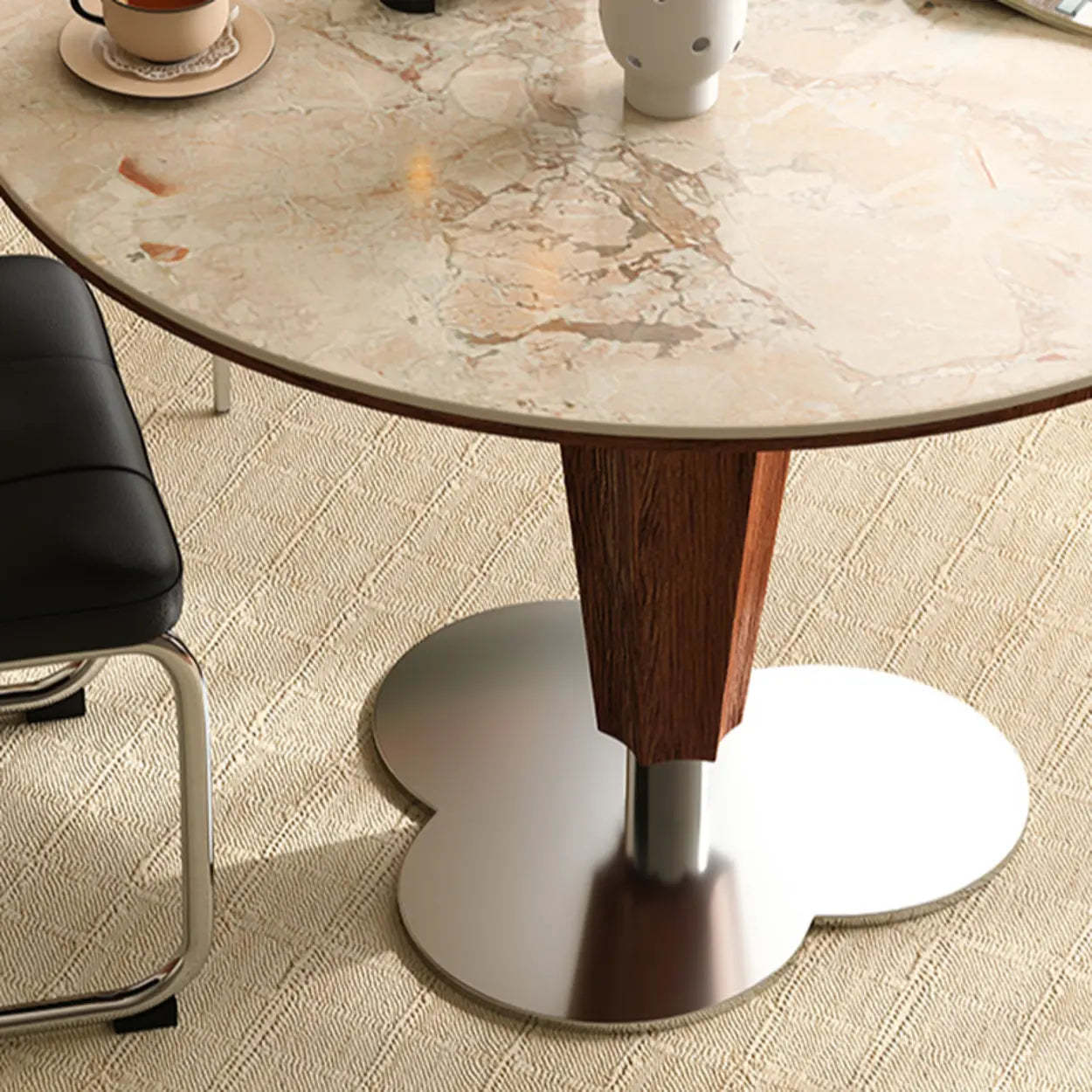 Contemporary Small Round Stone Wood Dining Table