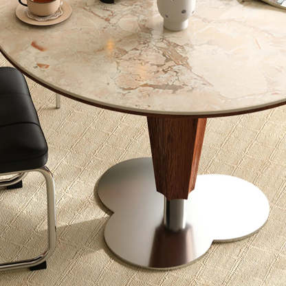 Contemporary Small Round Stone Wood Dining Table