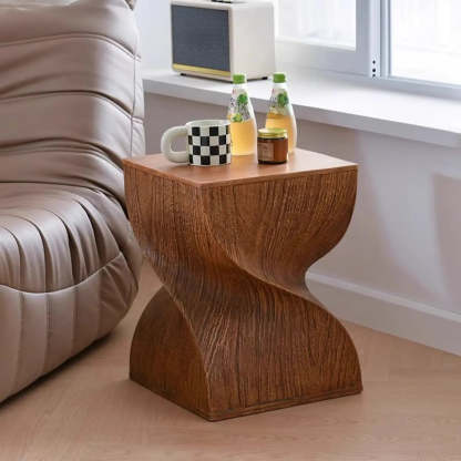 Contemporary Sculpted Twisted Pedestal Side Table — White
