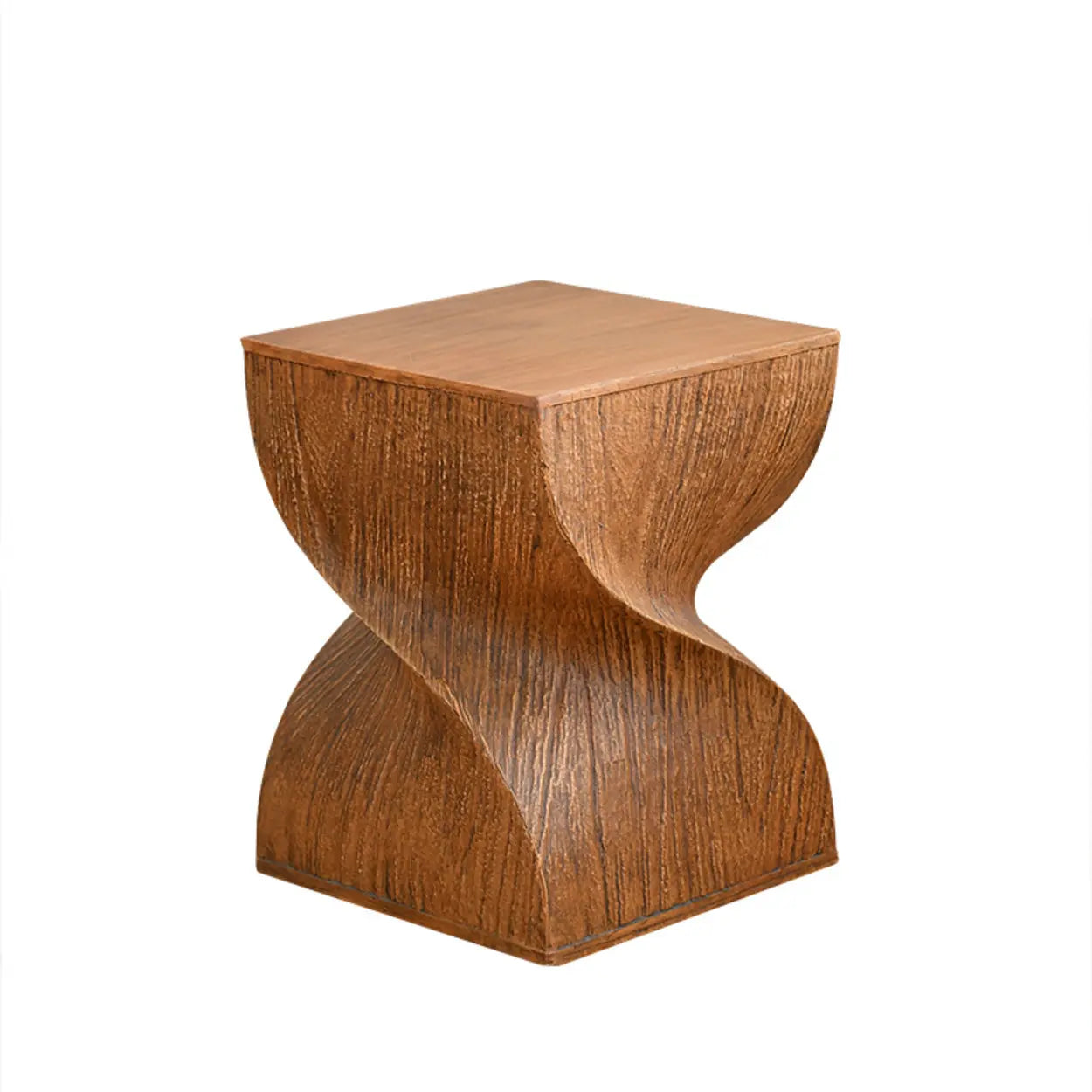 Contemporary Sculpted Twisted Pedestal Side Table — Brown
