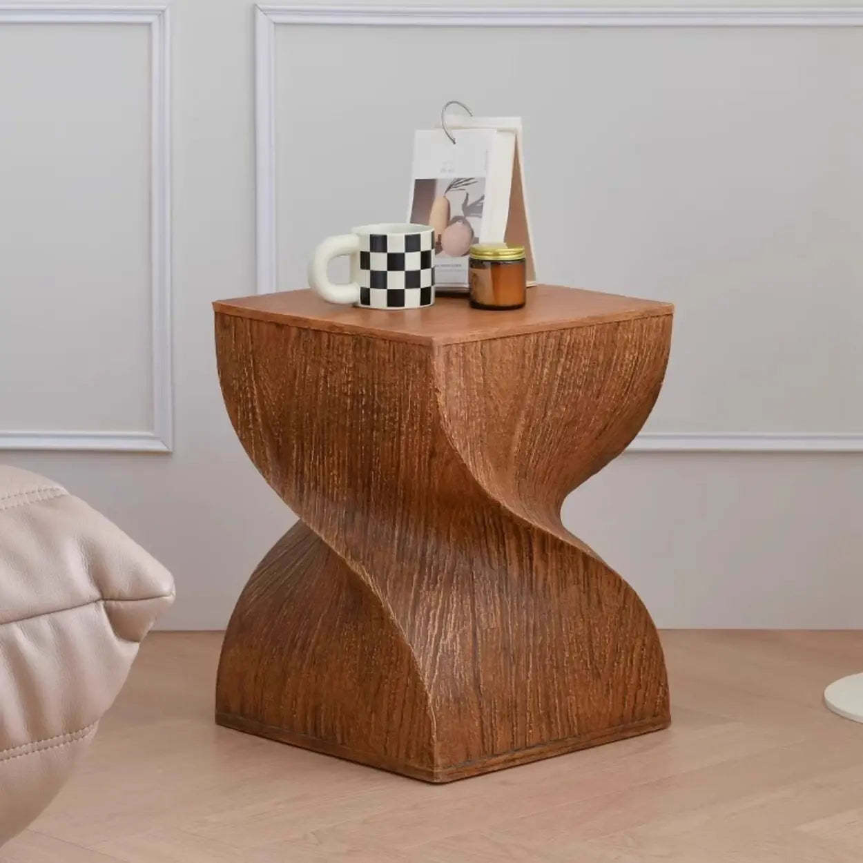 Contemporary Sculpted Twisted Pedestal Side Table