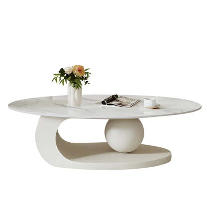 Stone-Top Coffee Table with Abstract Metal Base — Grey