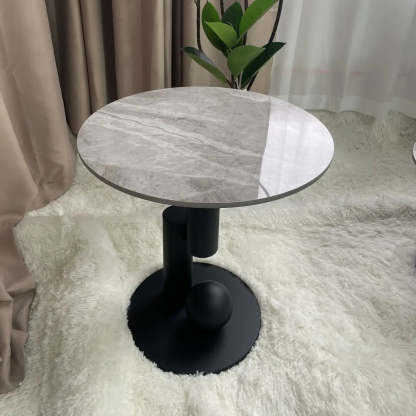 Stone-Top Coffee Table with Abstract Metal Base — Gold