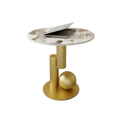 Stone-Top Coffee Table with Abstract Metal Base — Grey