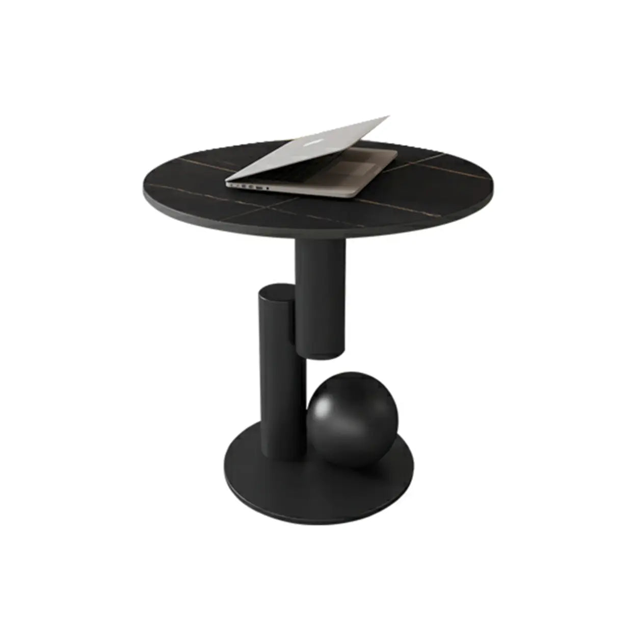 Stone-Top Coffee Table with Abstract Metal Base — Grey